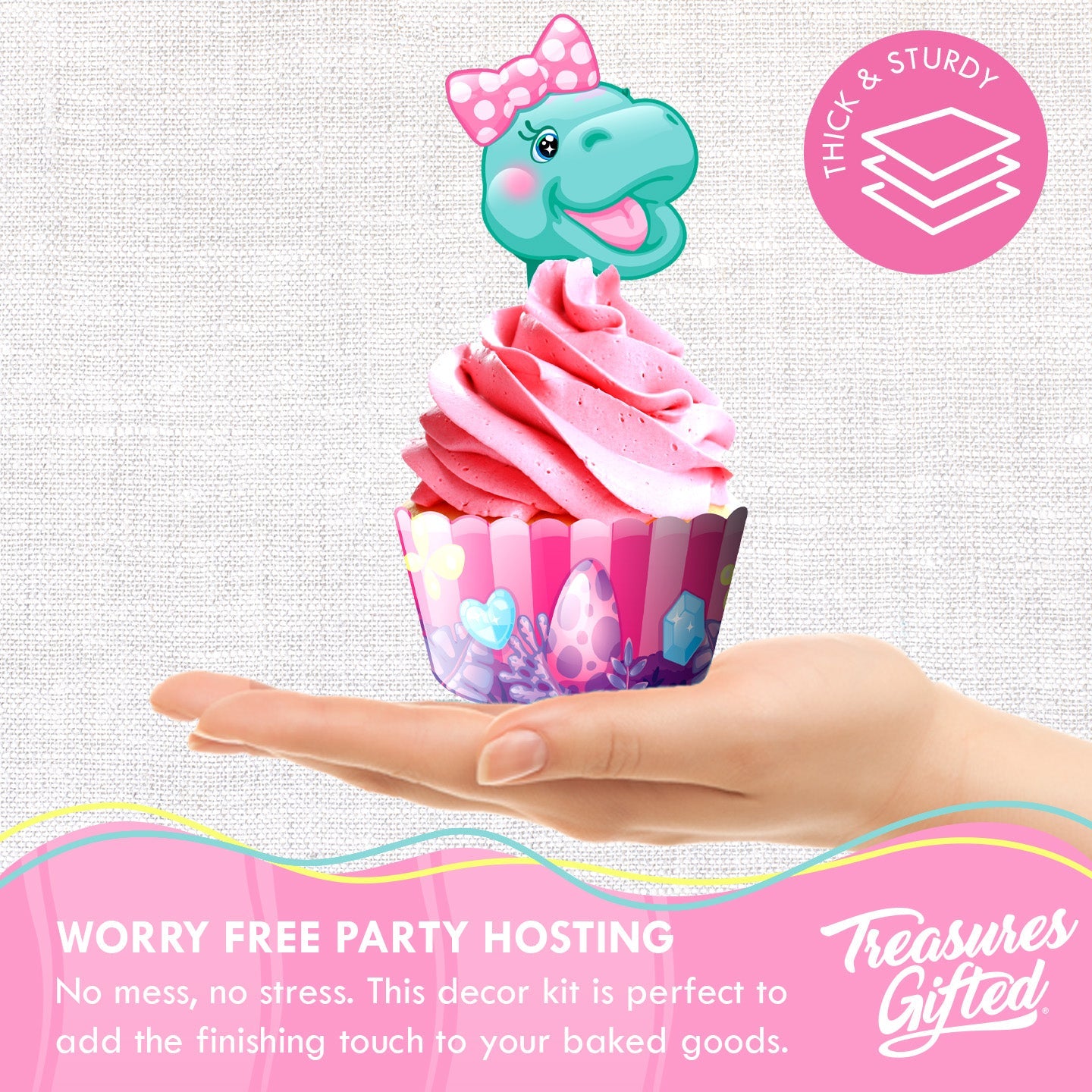 Girl Dinosaur Cupcake Toppers & Girl Dinosaur Cupcake Wrappers