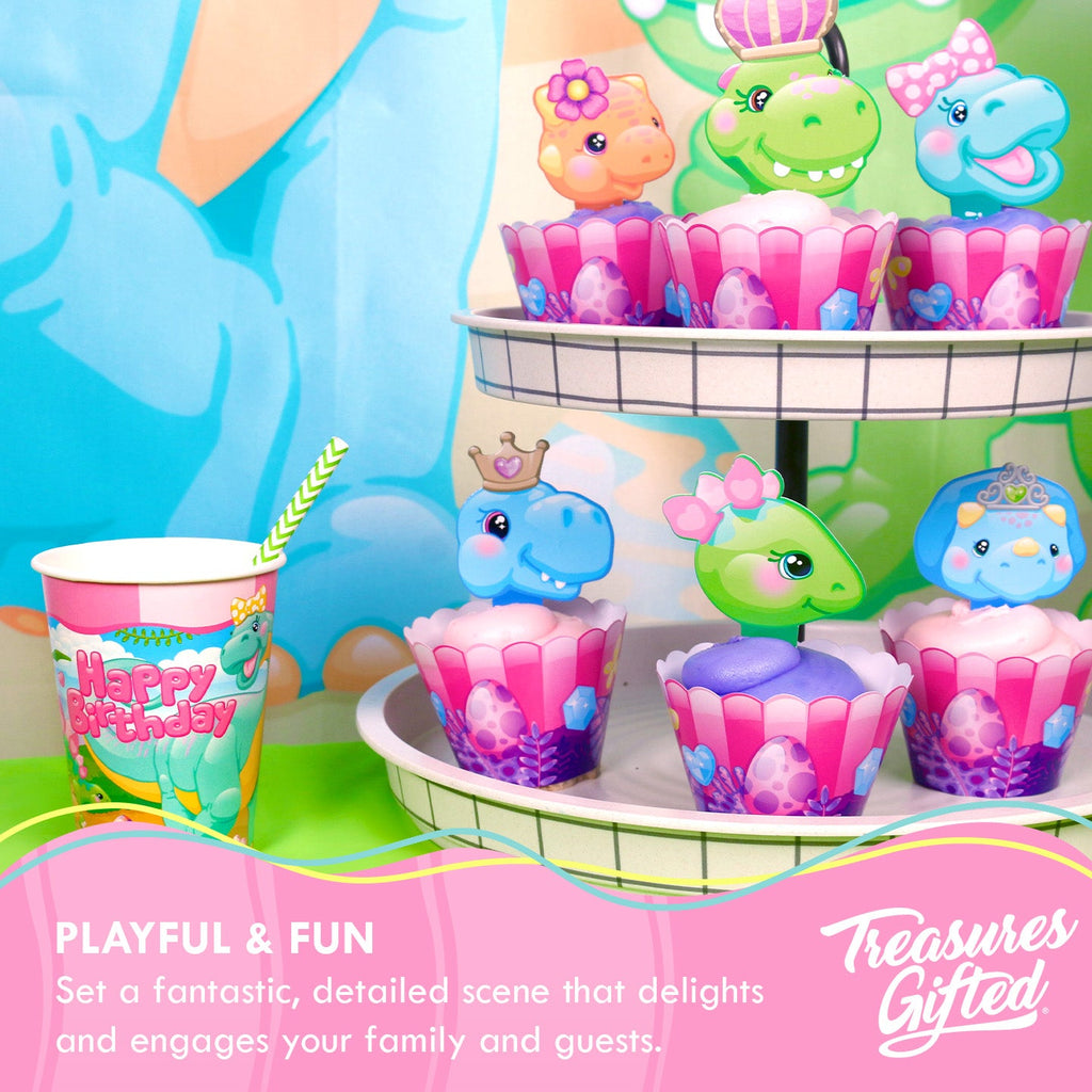Girl Dinosaur Cupcake Toppers & Girl Dinosaur Cupcake Wrappers