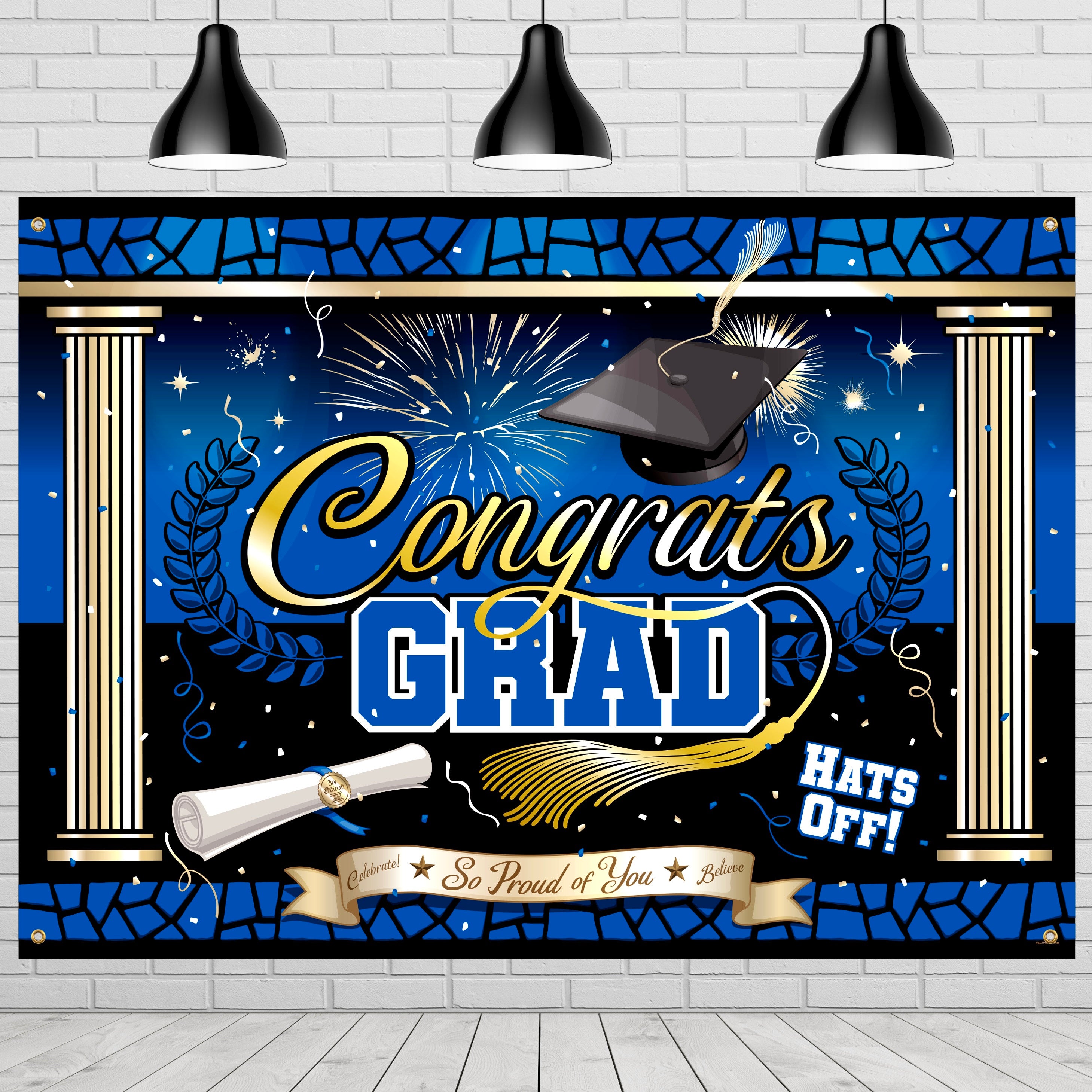 Blue Graduation Backdrop - Blue Graduation Party Supplies
