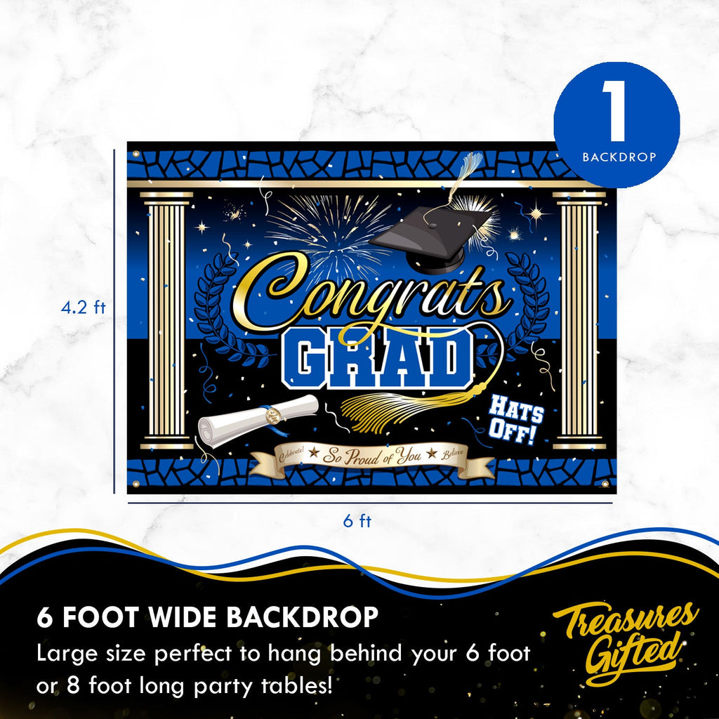 Blue Graduation Backdrop - Blue Graduation Party Supplies