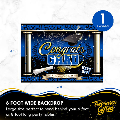 Blue Graduation Backdrop - Blue Graduation Party Supplies