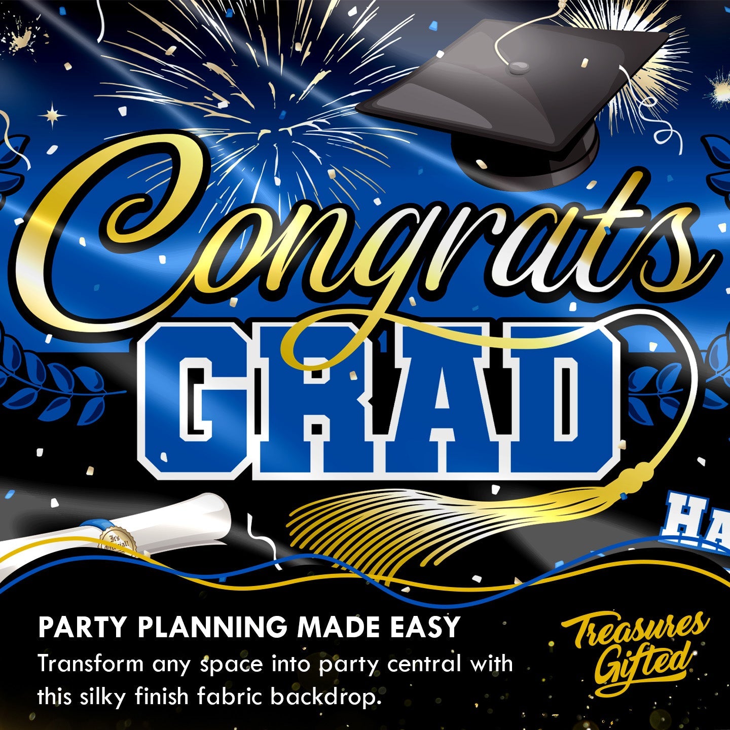 Blue Graduation Backdrop - Blue Graduation Party Supplies