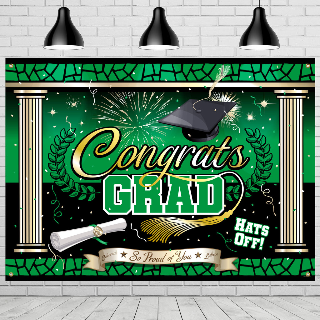 Green Graduation Backdrop - Green Graduation Party Supplies