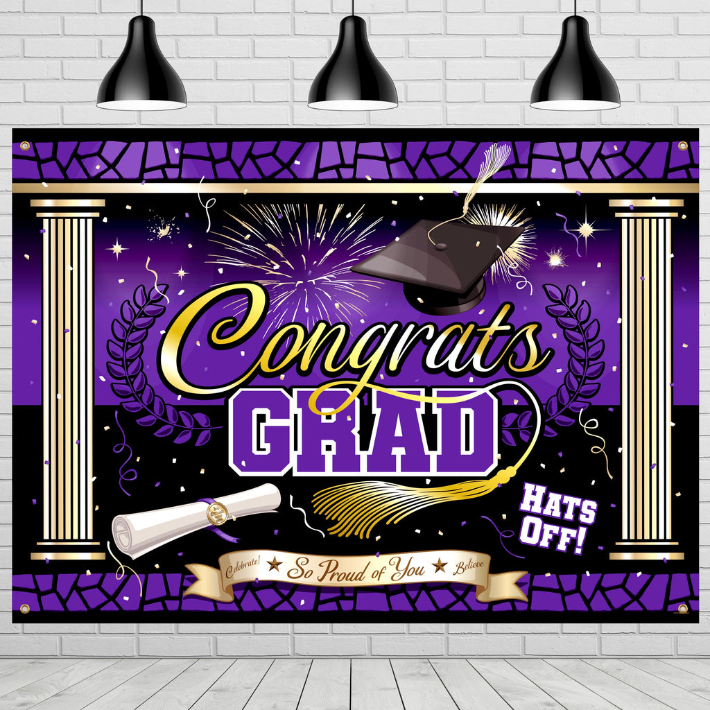 Purple Graduation Backdrop - Purple Graduation Party Supplies