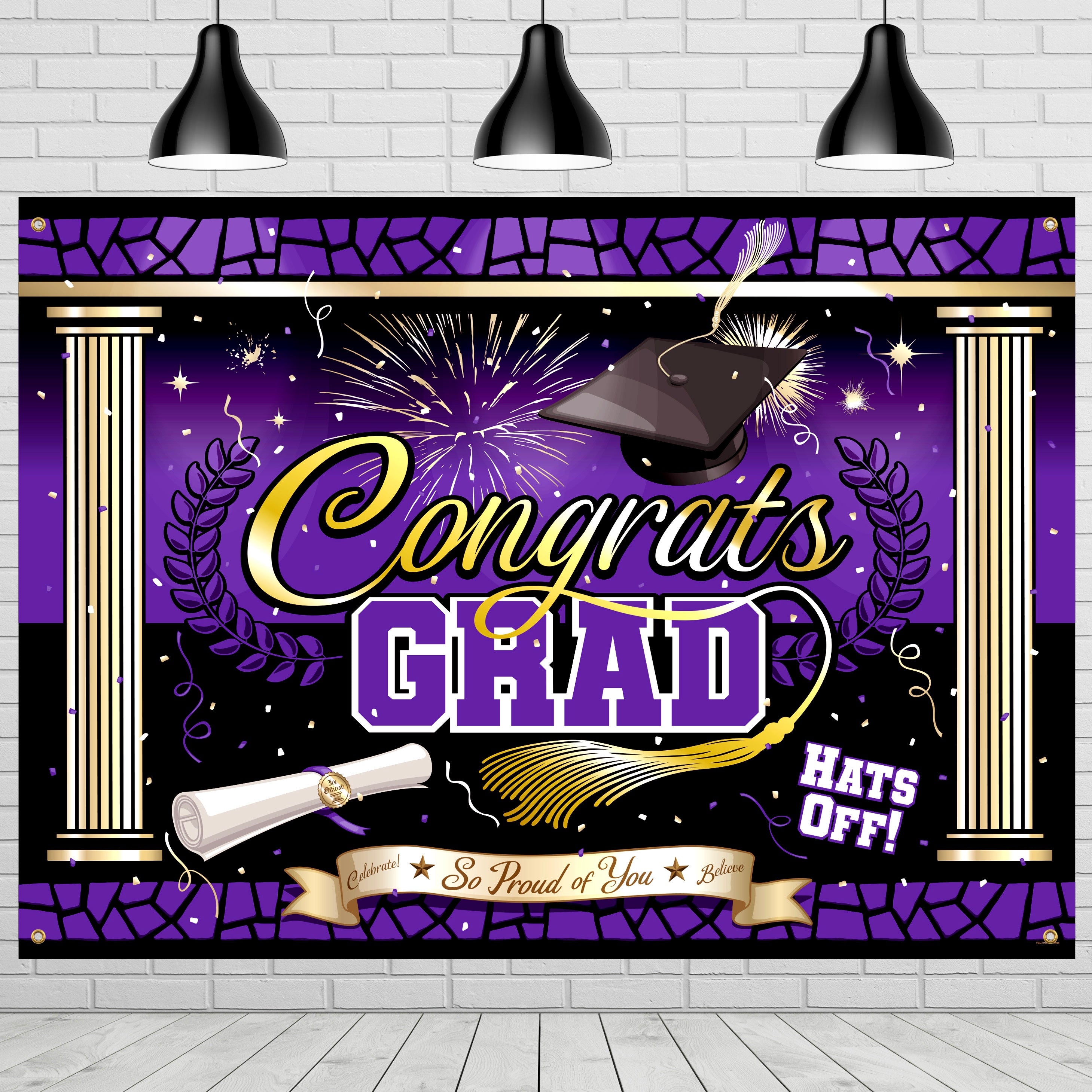 Purple Graduation Backdrop - Purple Graduation Party Supplies