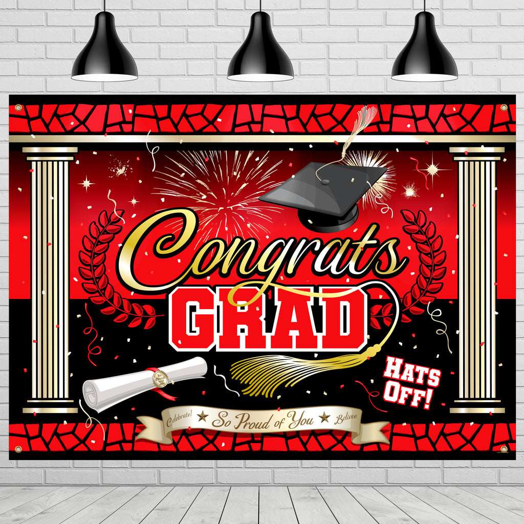 Red Graduation Backdrop - Red Graduation Party Supplies