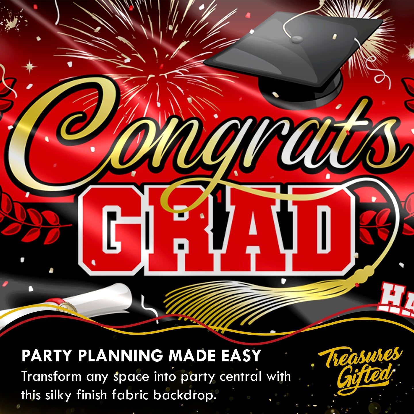 Red Graduation Backdrop - Red Graduation Party Supplies