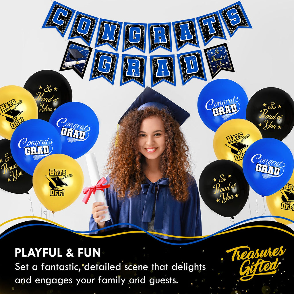 Blue Graduation Balloon Bouquet - Blue Graduation Party Supplies