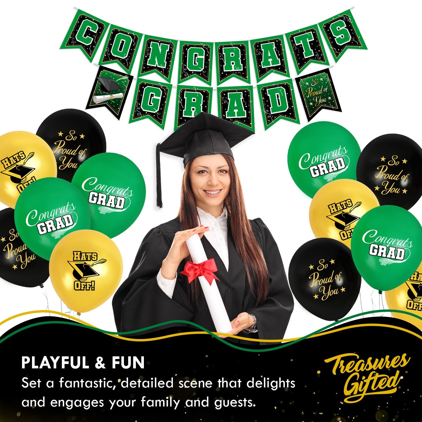 Green Graduation Balloon Bouquet - Green Graduation Party Supplies