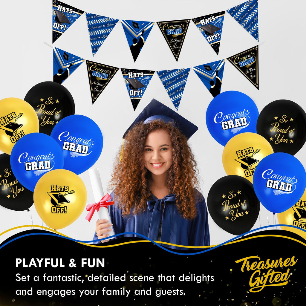 Blue Graduation Banner Pennant - Blue Graduation Party Decorations