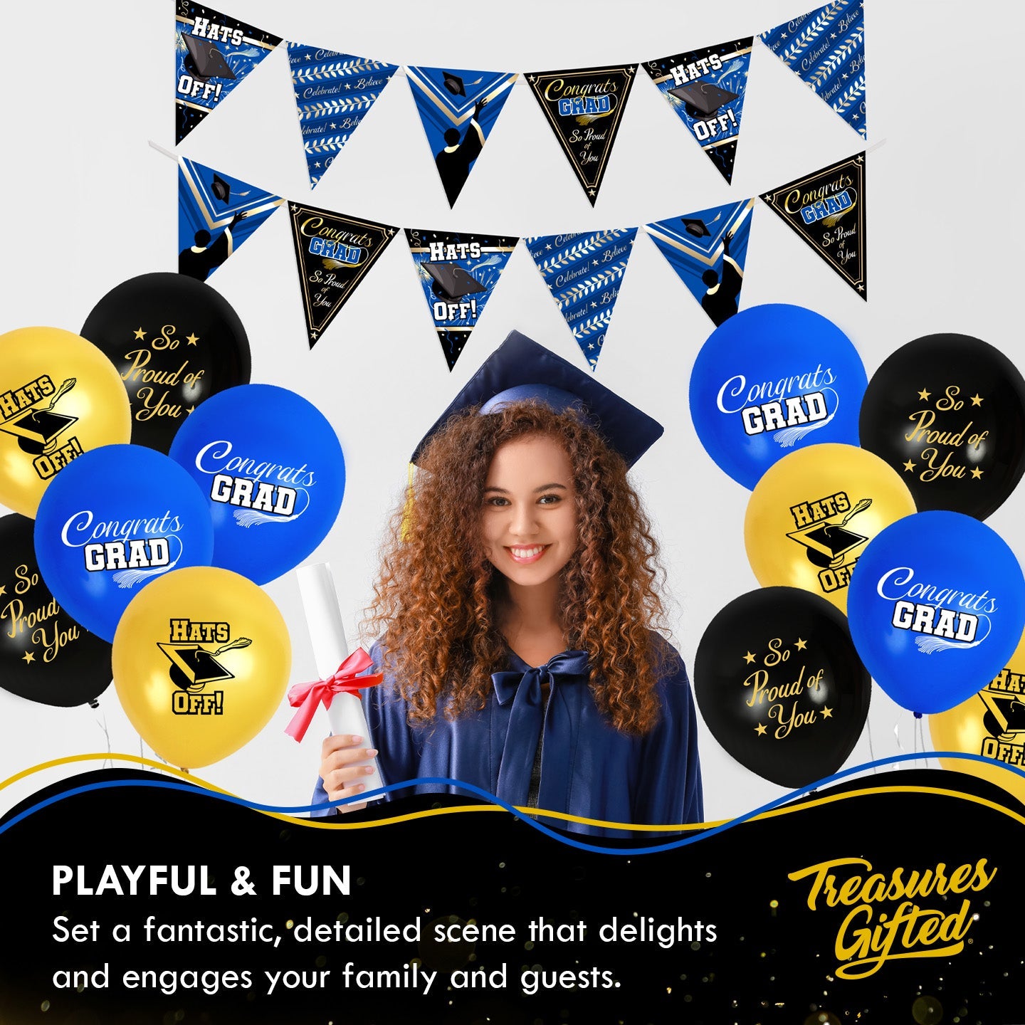 Blue Graduation Banner Pennant - Blue Graduation Party Decorations