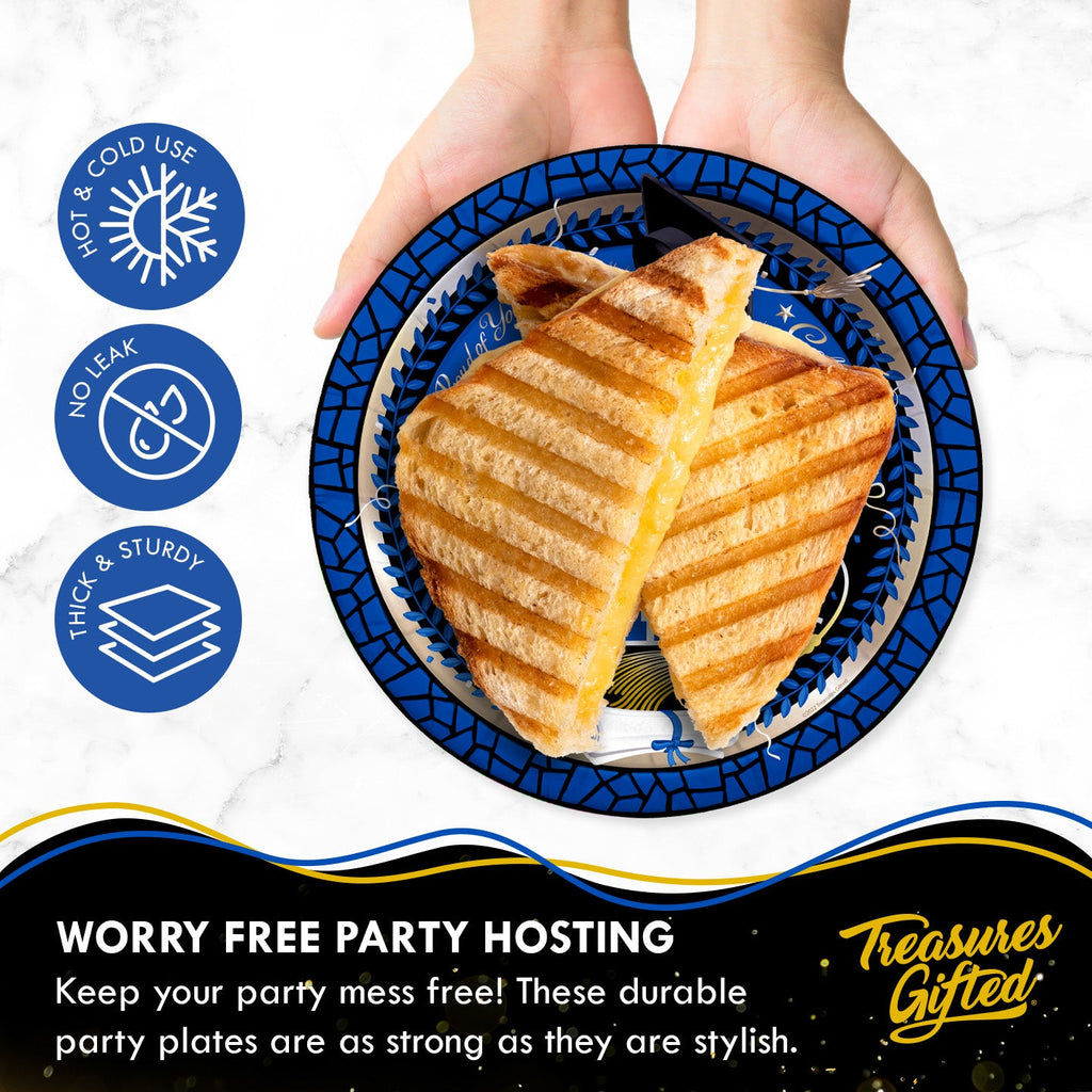 Blue Graduation Plates 9in - Blue Graduation Party Supplies