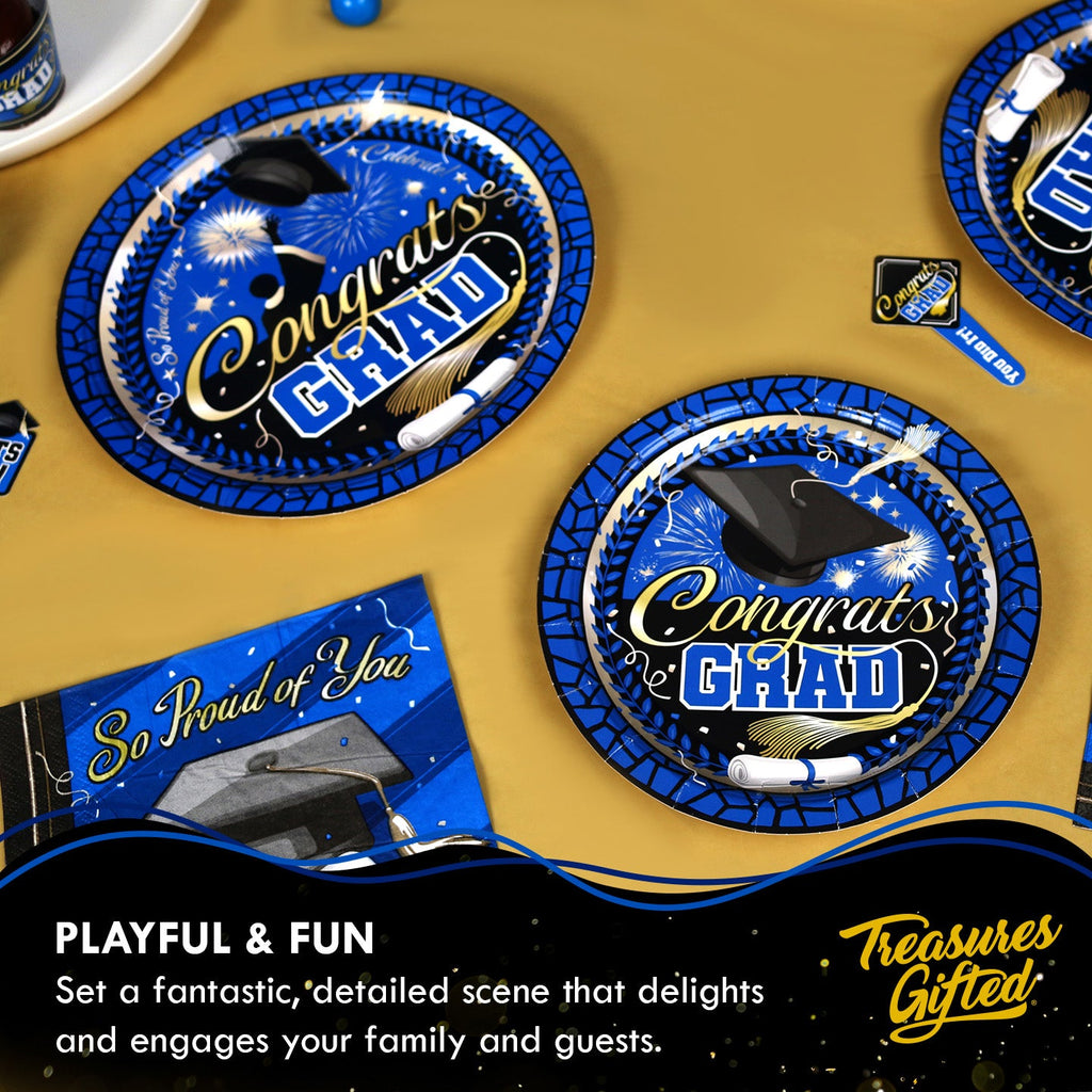 Blue Graduation Plates 9in - Blue Graduation Party Supplies