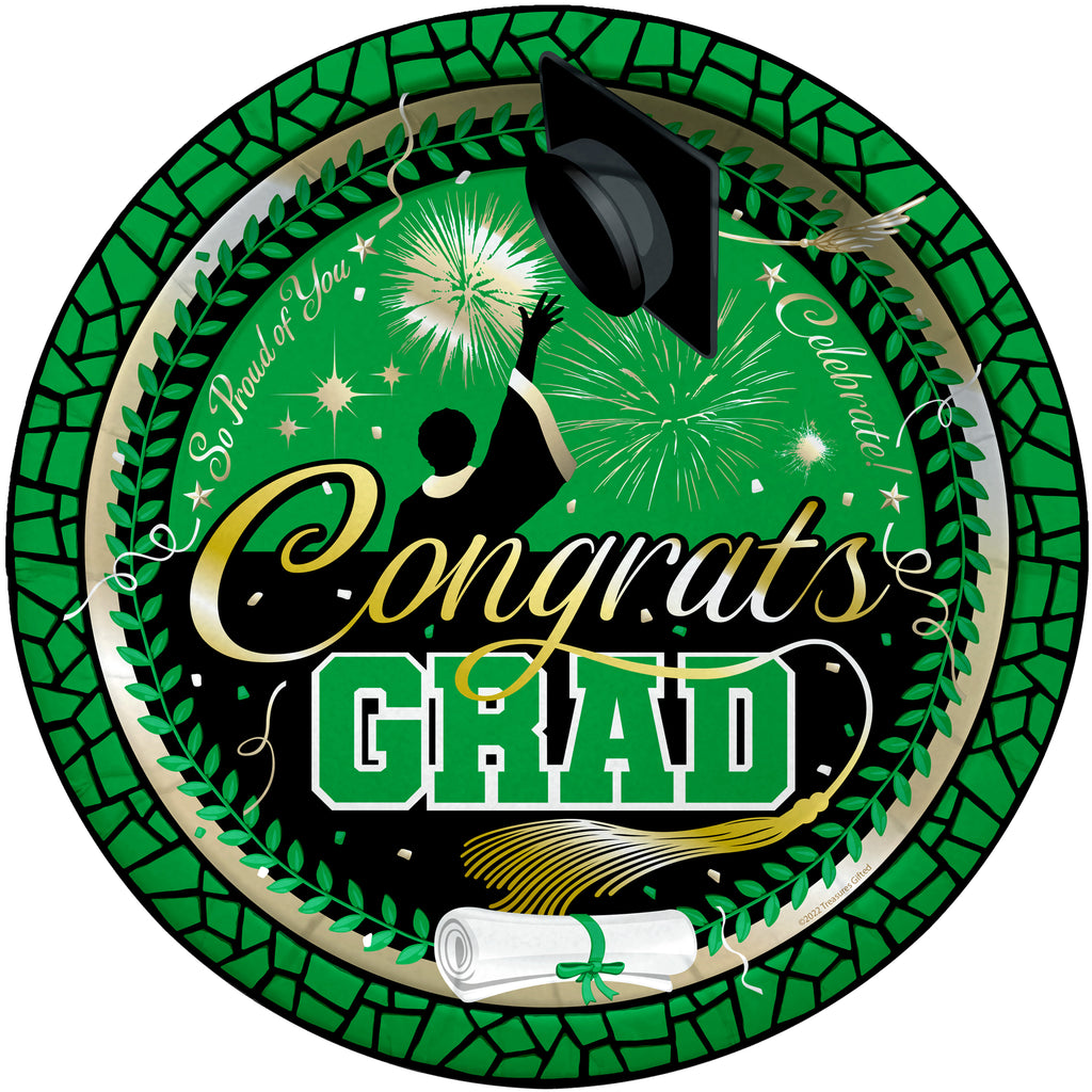 Green Graduation Plates 9in - Green Graduation Party Supplies