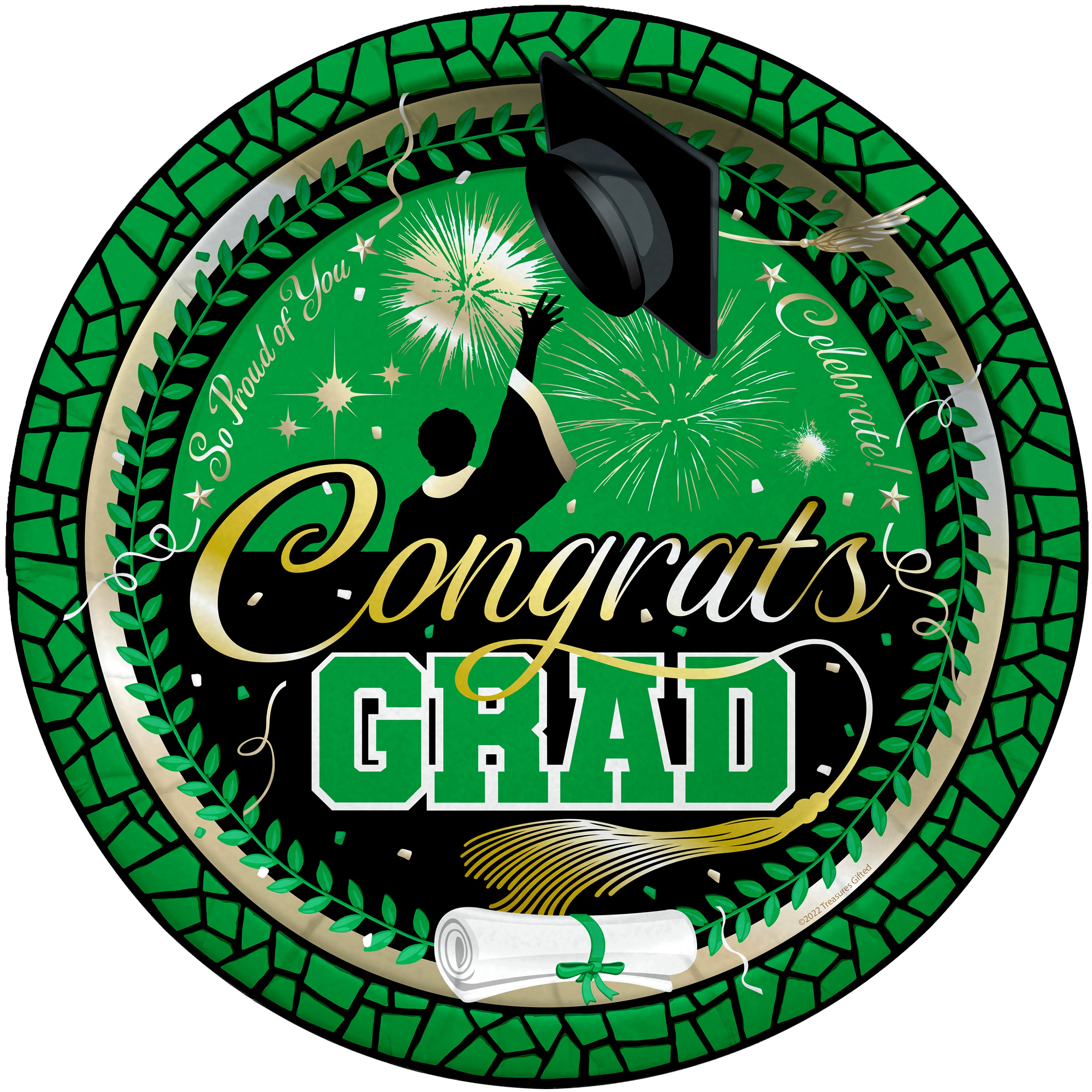 Green Graduation Plates 9in - Green Graduation Party Supplies