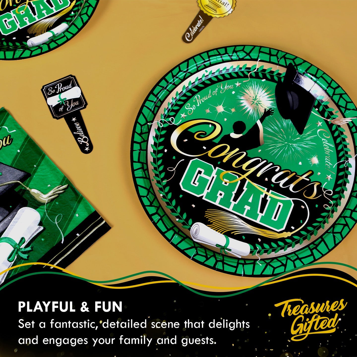 Green Graduation Plates 9in - Green Graduation Party Supplies