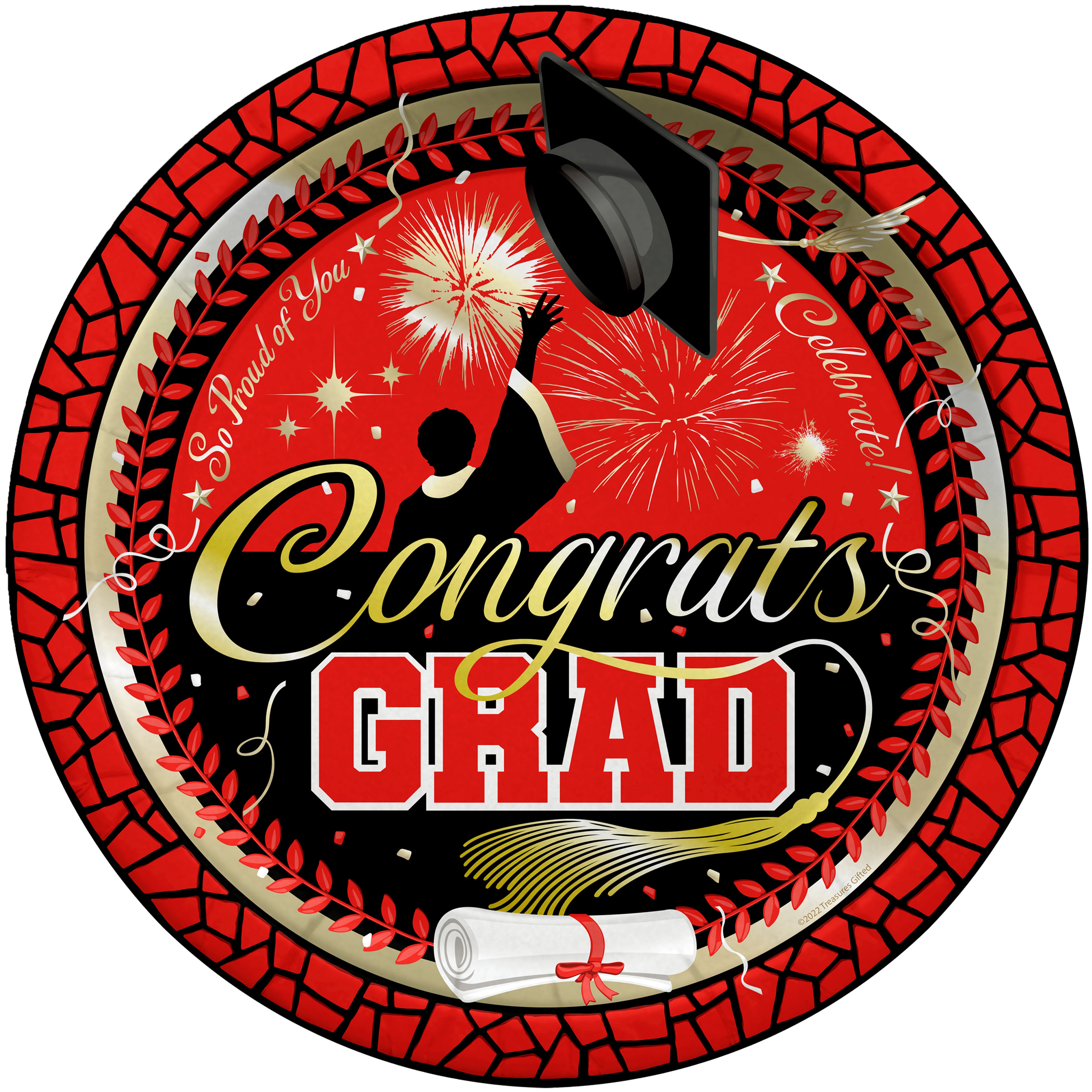 Red Graduation Plates 9in - Red Graduation Party Supplies