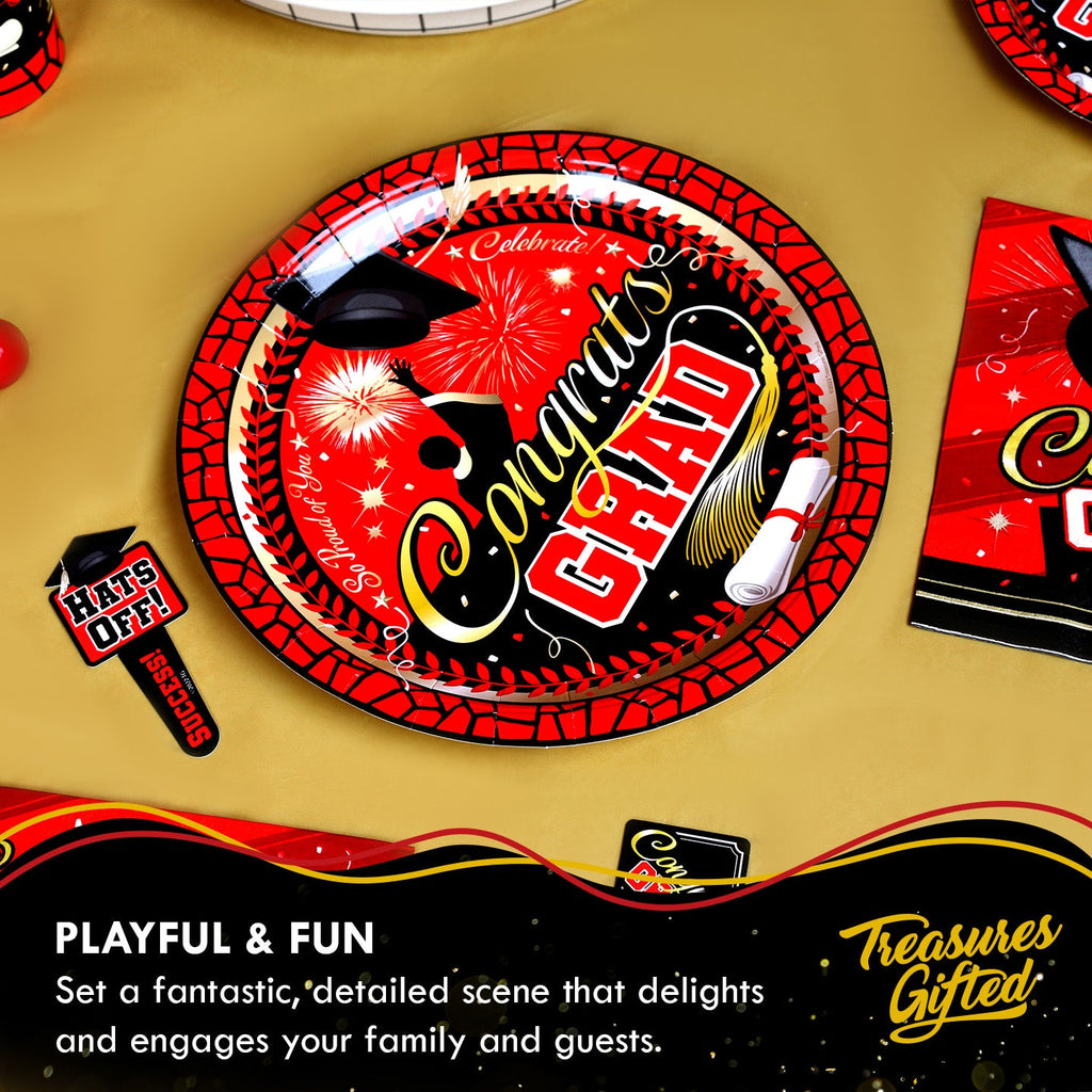 Red Graduation Plates 9in - Red Graduation Party Supplies