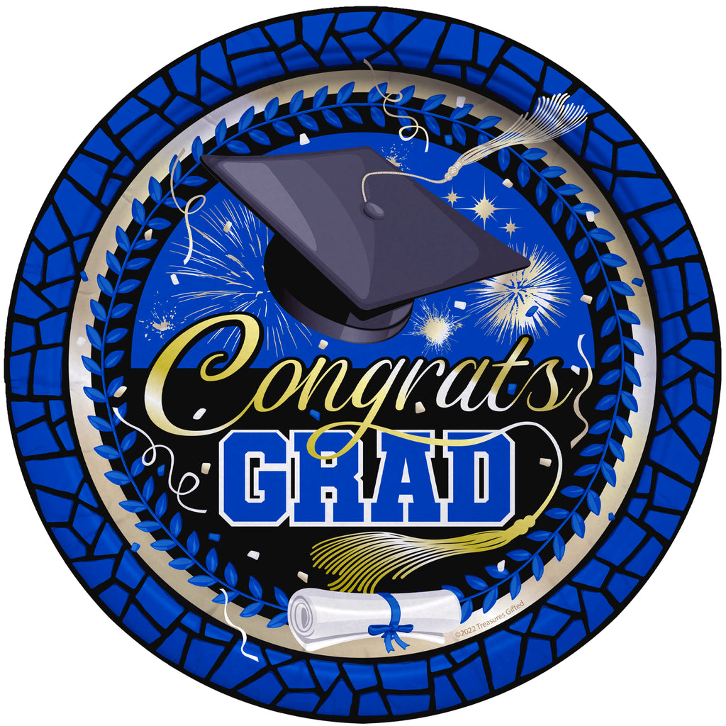 Blue Graduation Plates 7in - Blue Graduation Party Supplies