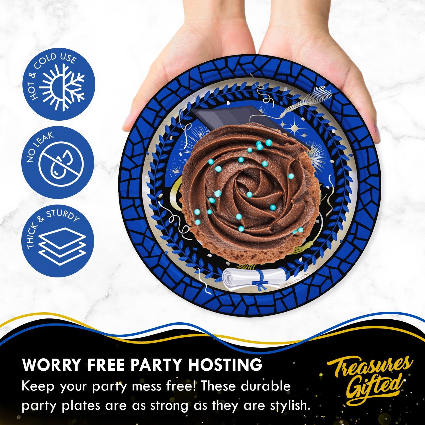 Blue Graduation Plates 7in - Blue Graduation Party Supplies