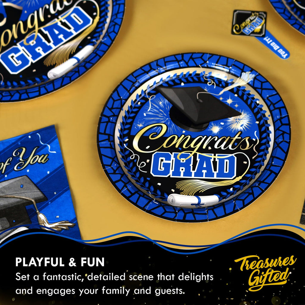 Blue Graduation Plates 7in - Blue Graduation Party Supplies