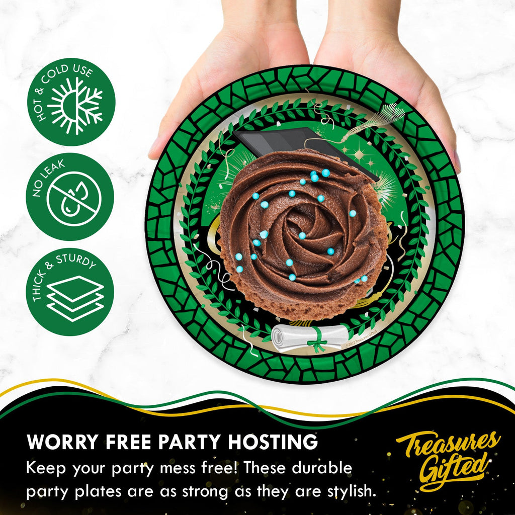 Green Graduation Plates 7in - Green Graduation Party Supplies