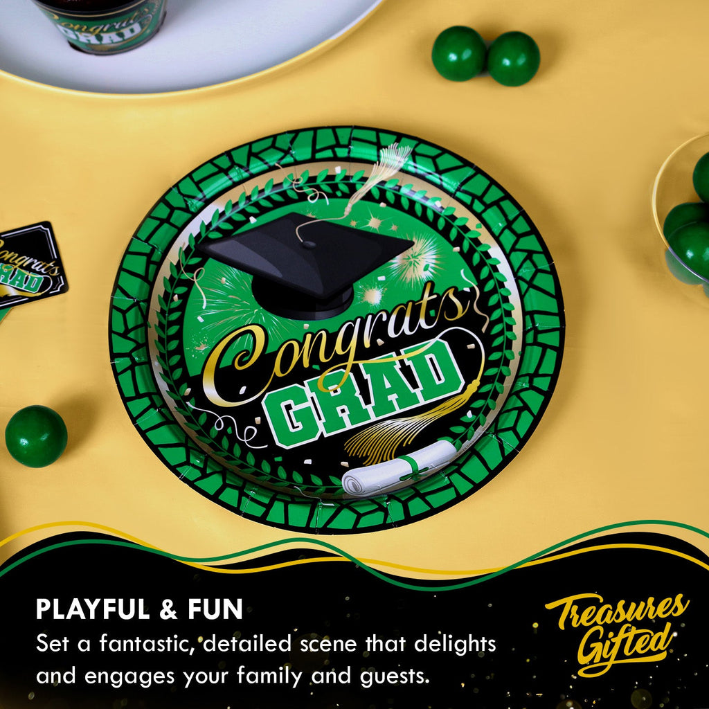 Green Graduation Plates 7in - Green Graduation Party Supplies