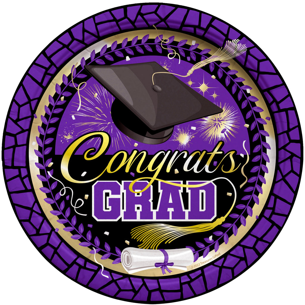 Purple Graduation Plates 7in - Purple Graduation Party Supplies