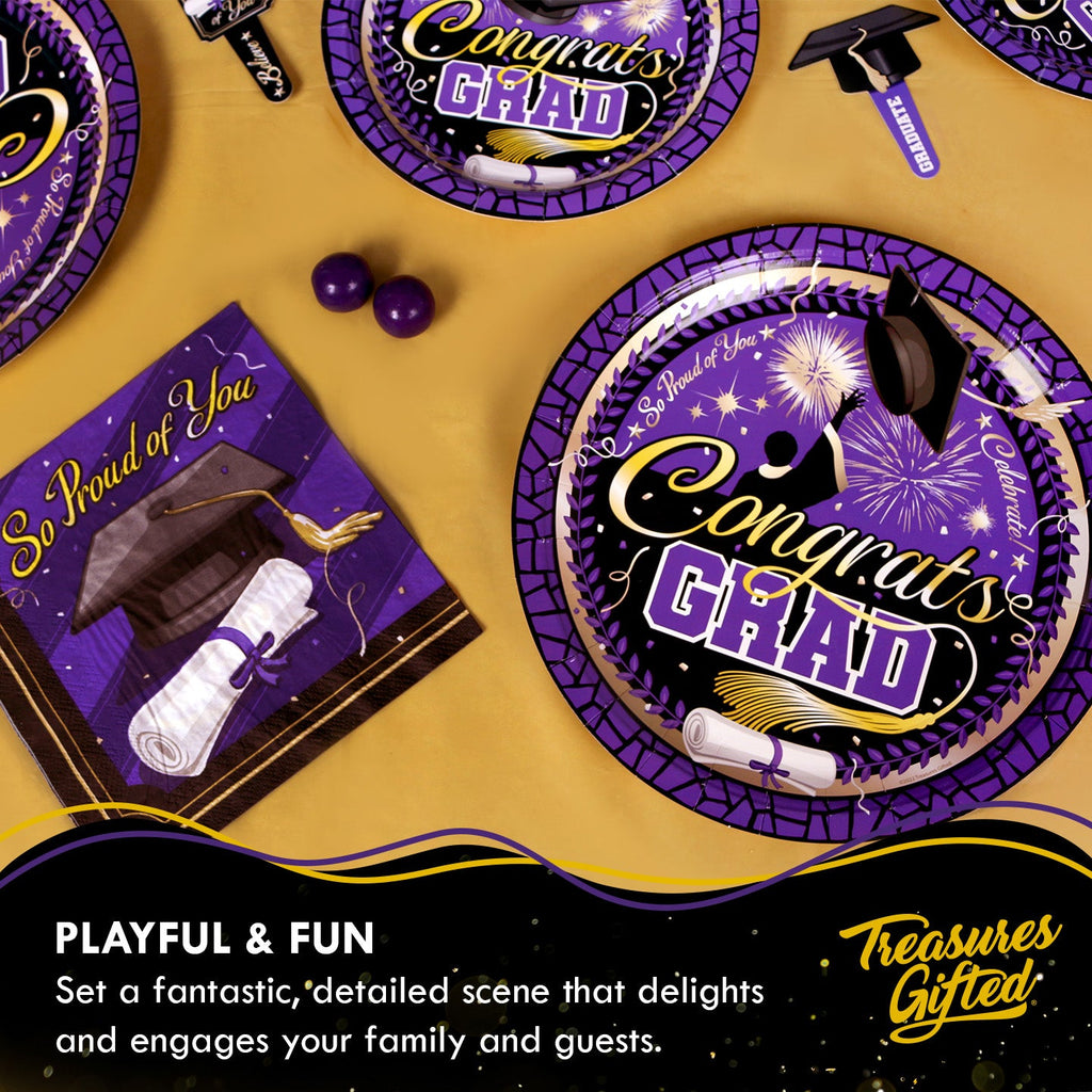 Purple Graduation Plates 7in - Purple Graduation Party Supplies