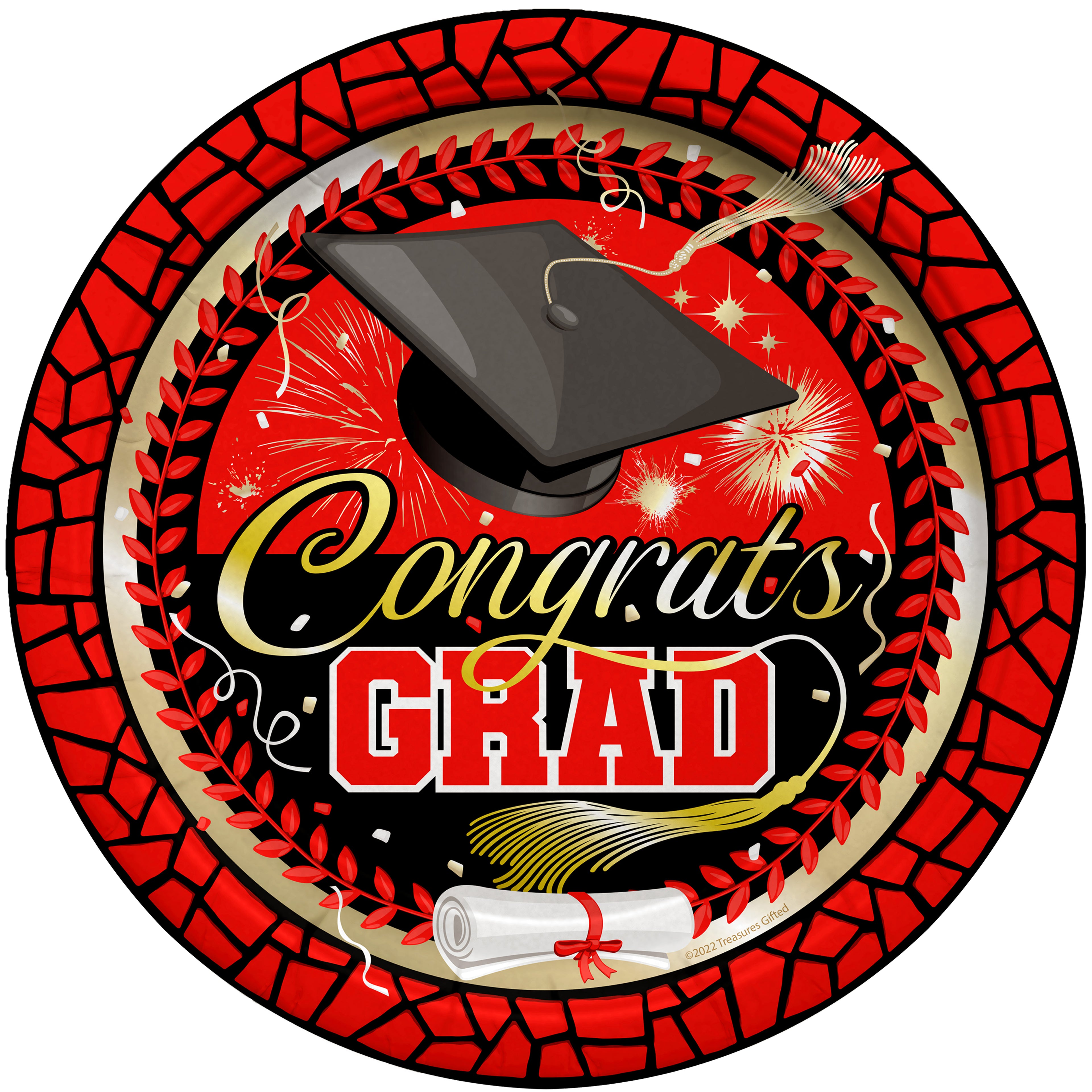 Red Graduation Plates 7in - Red Graduation Party Supplies