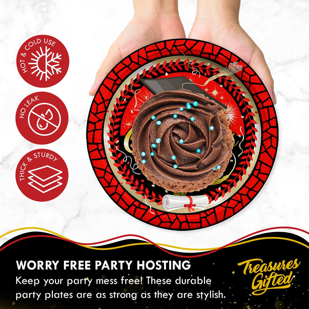 Red Graduation Plates 7in - Red Graduation Party Supplies