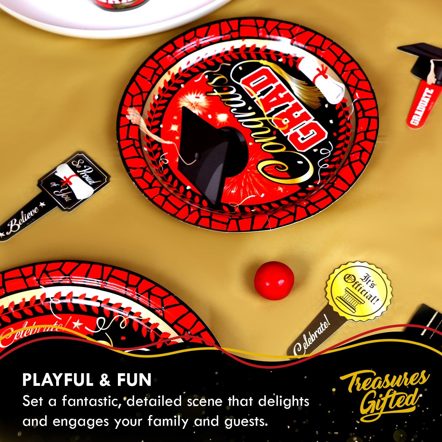 Red Graduation Plates 7in - Red Graduation Party Supplies