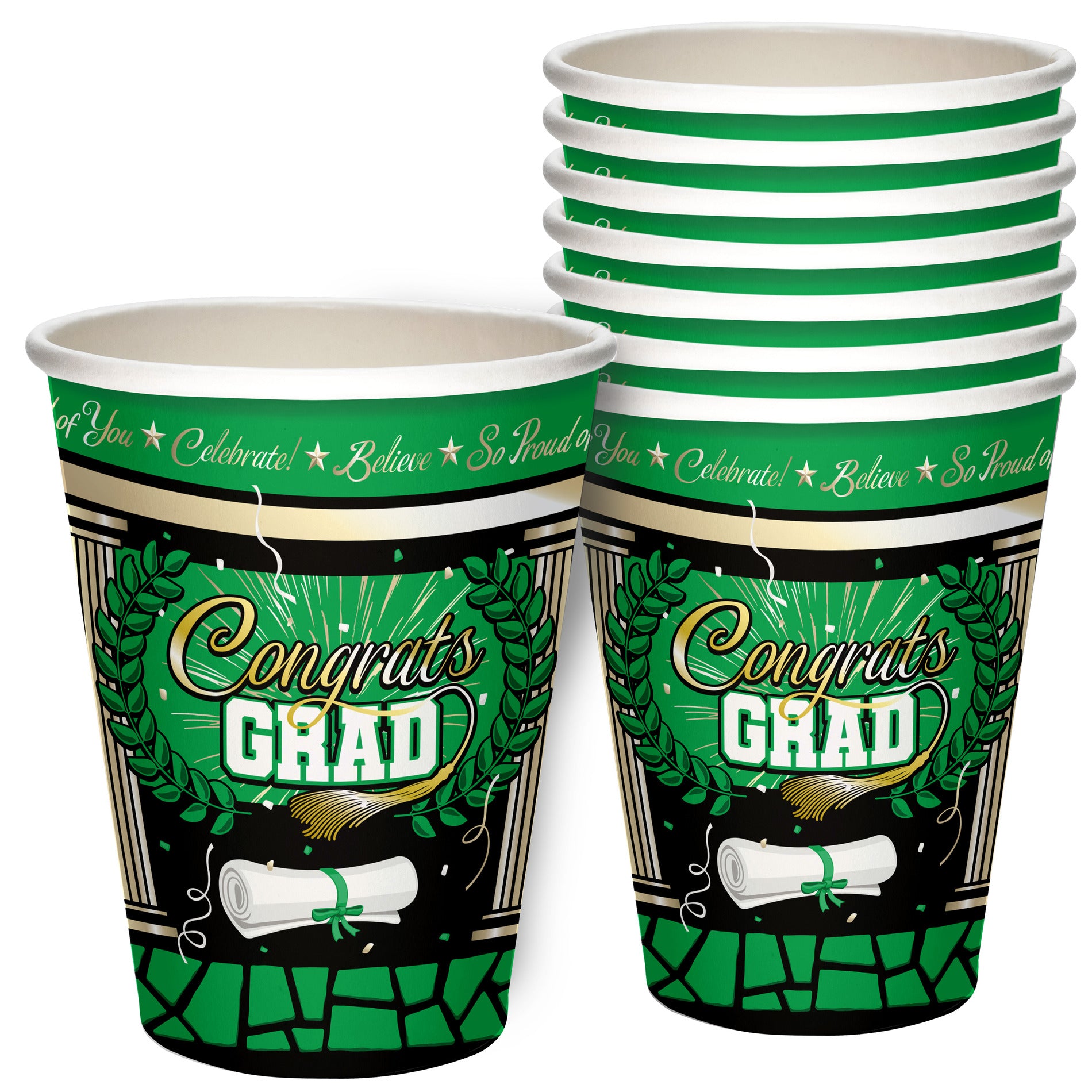 Green Graduation Cups - Green Graduation Party Supplies