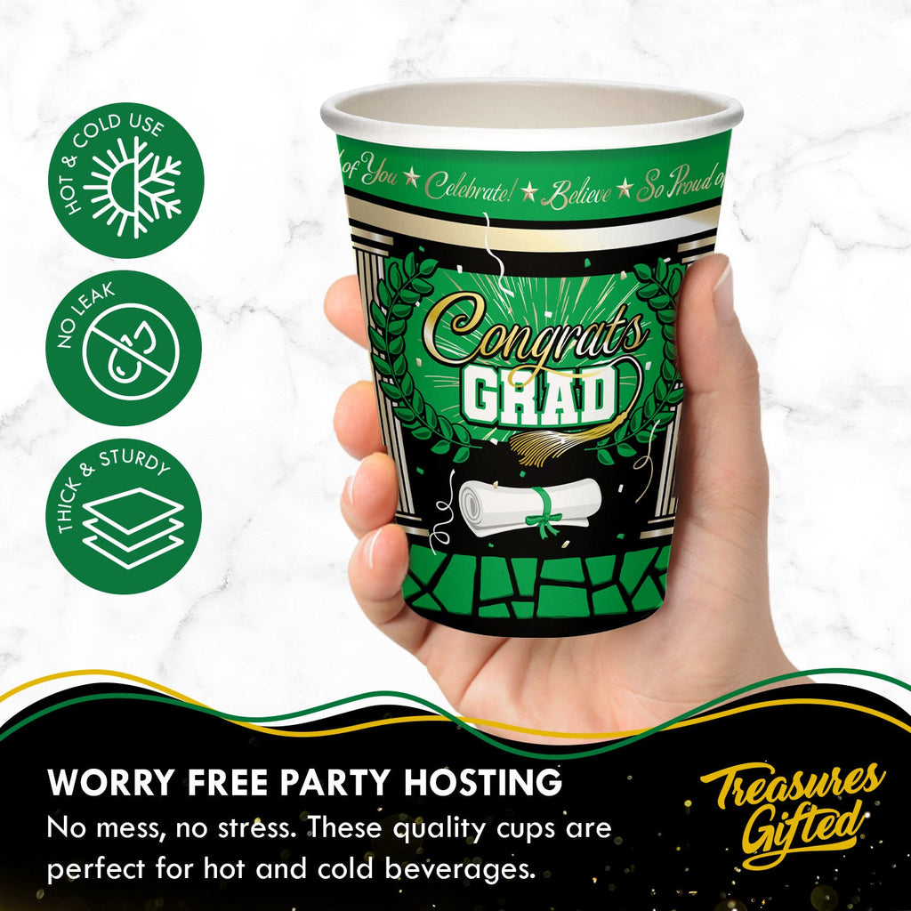 Green Graduation Cups - Green Graduation Party Supplies