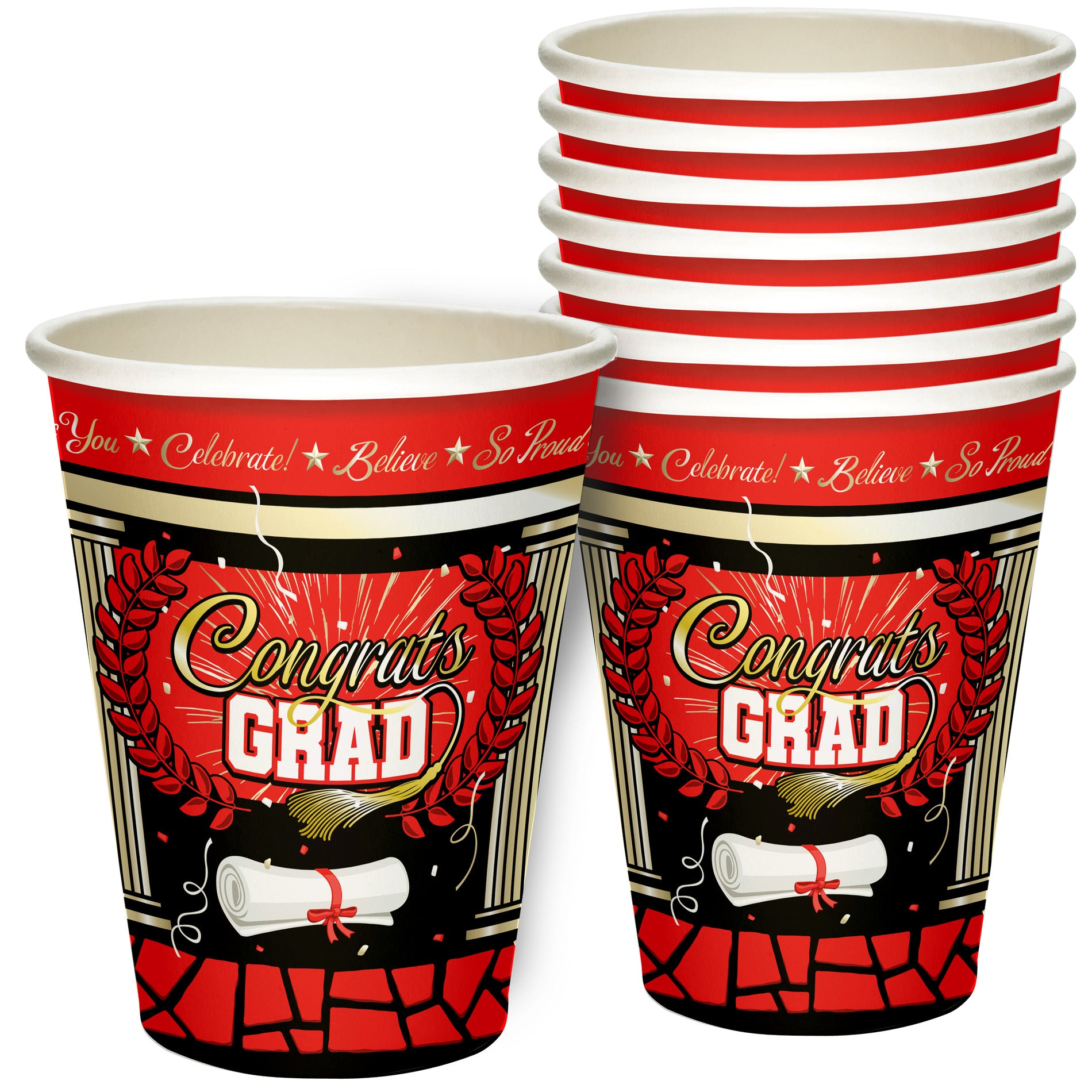 Red Graduation Cups - Red Graduation Party Supplies