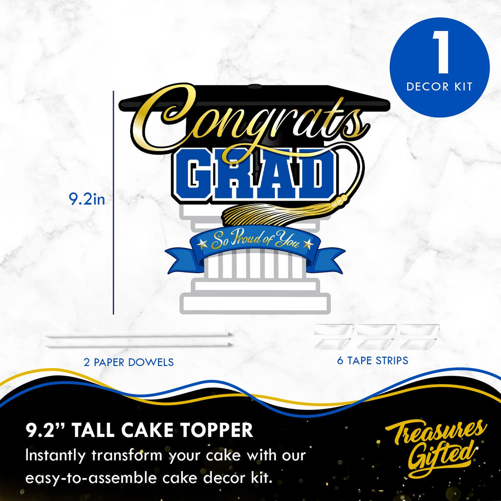 Blue Graduation Cake Topper - Blue Graduation Party Supplies