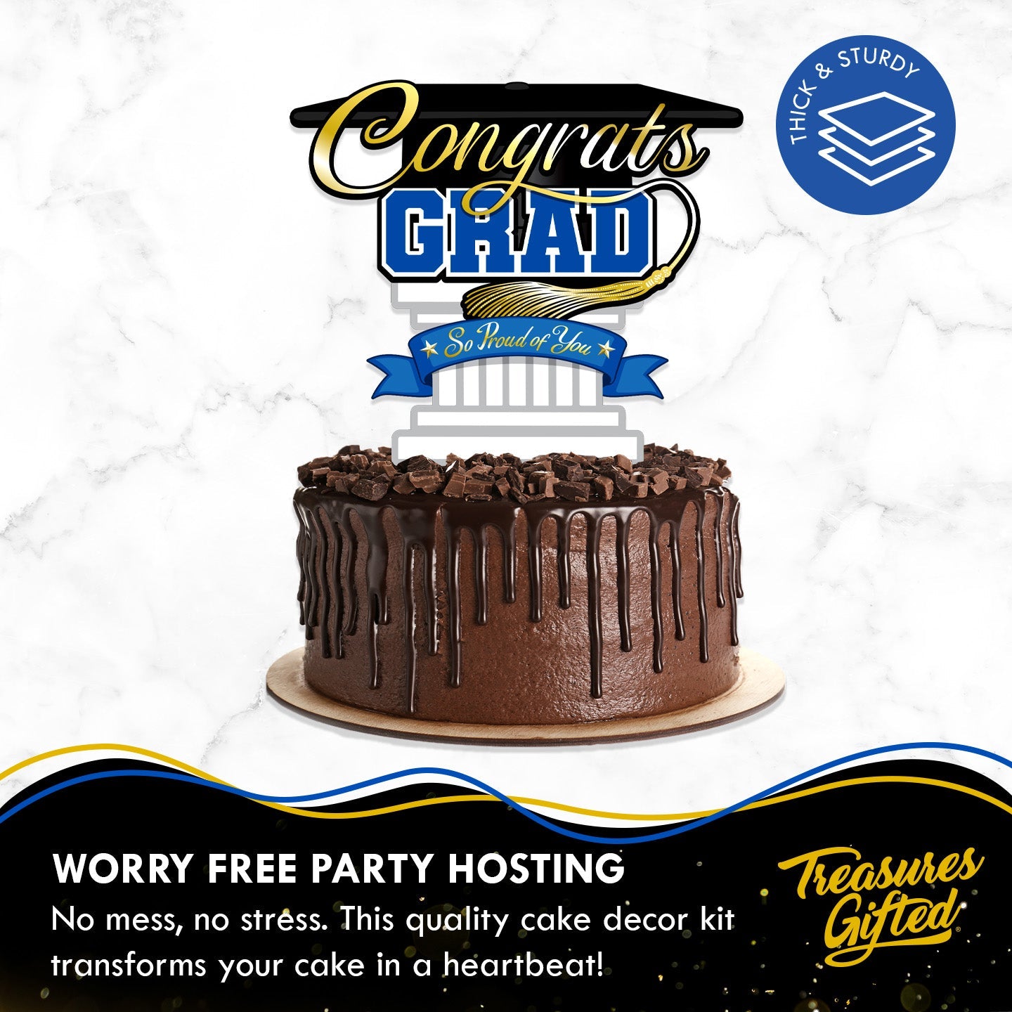 Blue Graduation Cake Topper - Blue Graduation Party Supplies