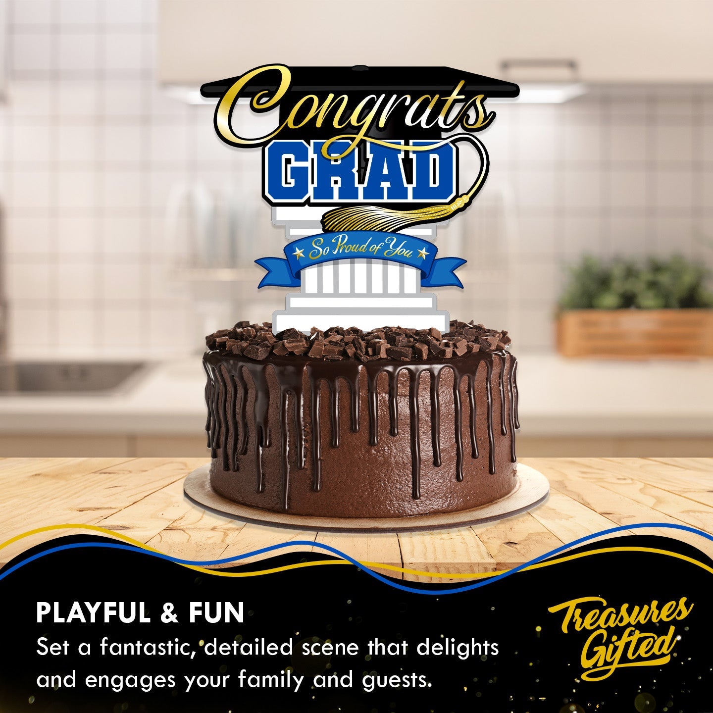 Blue Graduation Cake Topper - Blue Graduation Party Supplies