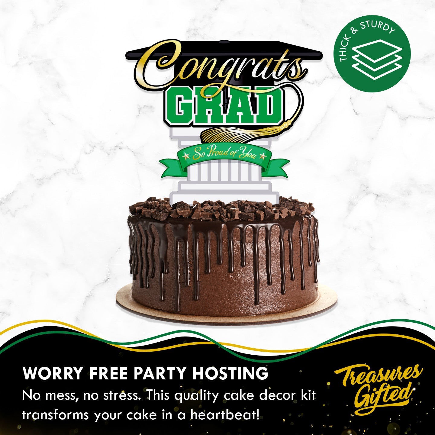 Green Graduation Cake Topper - Green Graduation Party Supplies