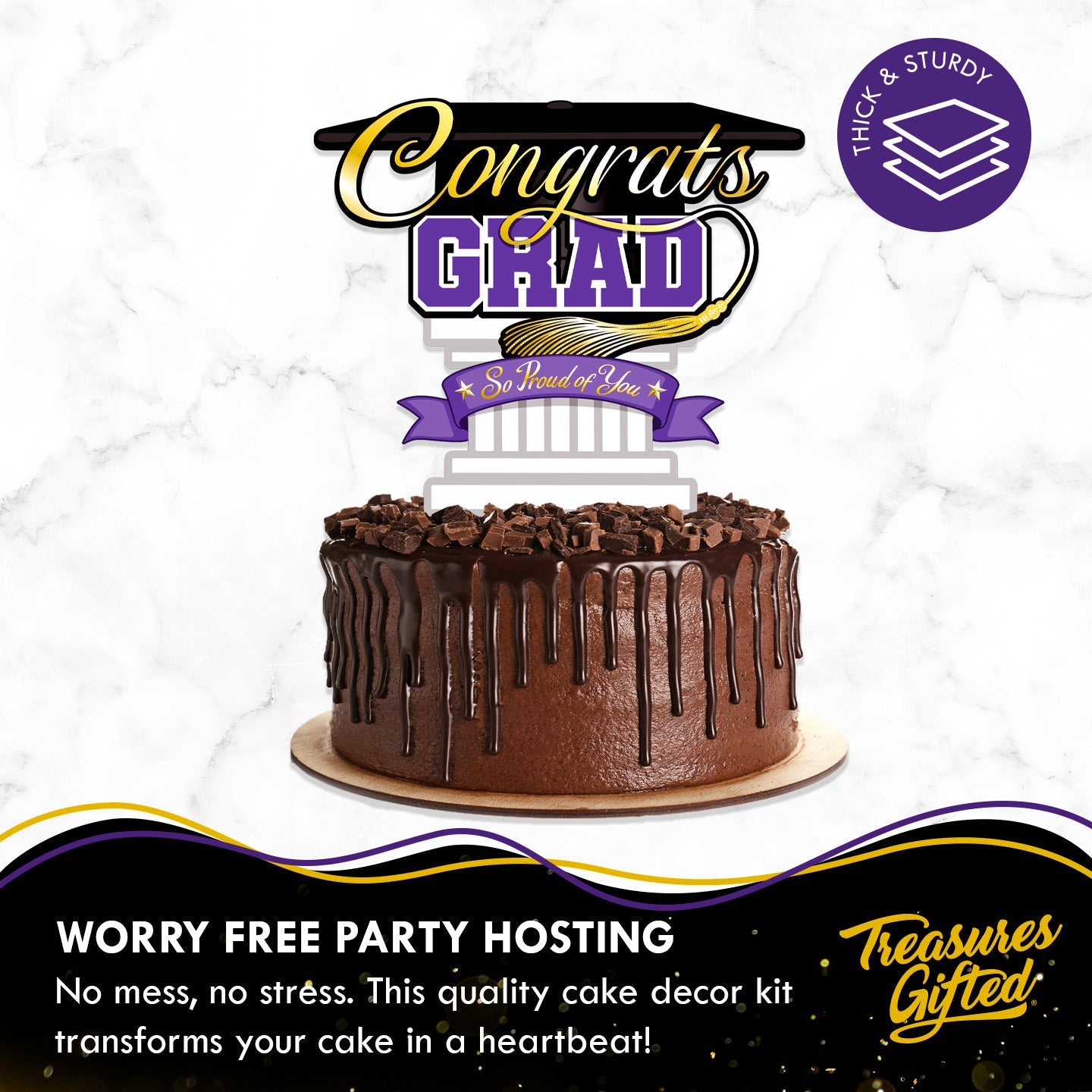 Purple Graduation Cake Topper - Purple Graduation Party Supplies