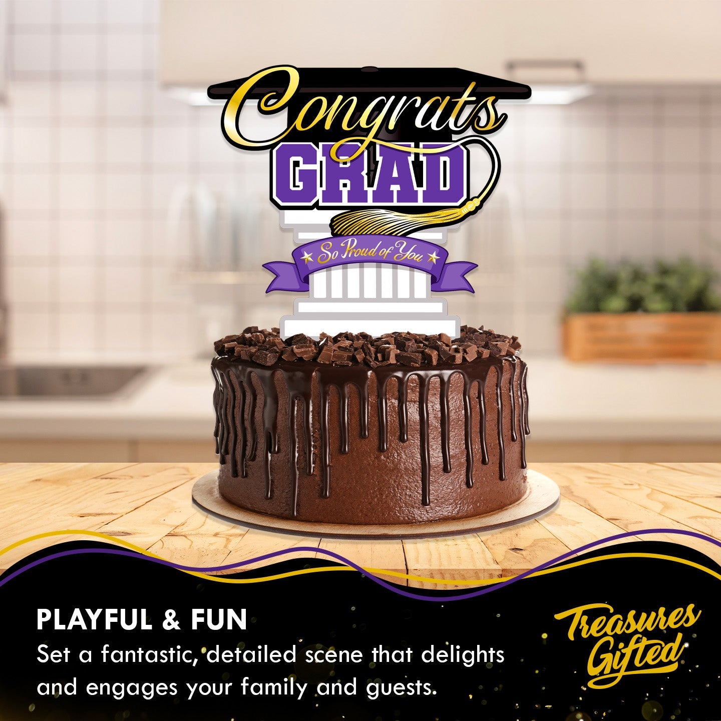 Purple Graduation Cake Topper - Purple Graduation Party Supplies