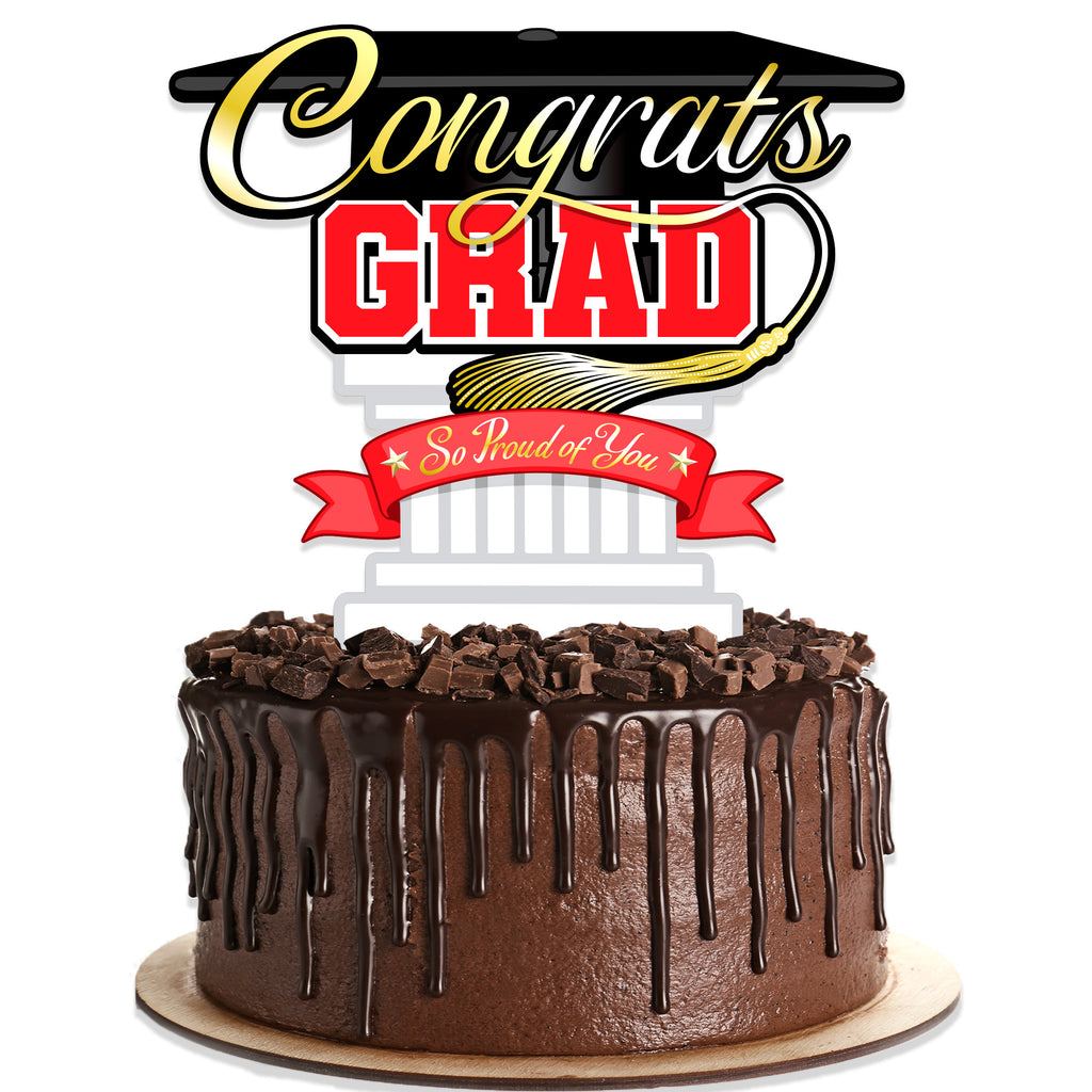Red Graduation Cake Topper - Red Graduation Party Supplies