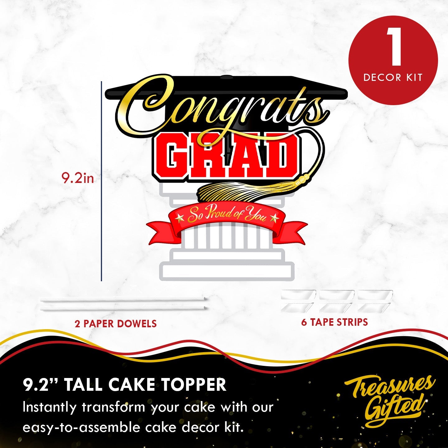 Red Graduation Cake Topper - Red Graduation Party Supplies
