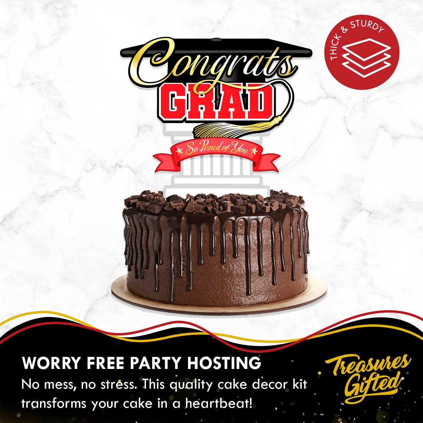 Red Graduation Cake Topper - Red Graduation Party Supplies