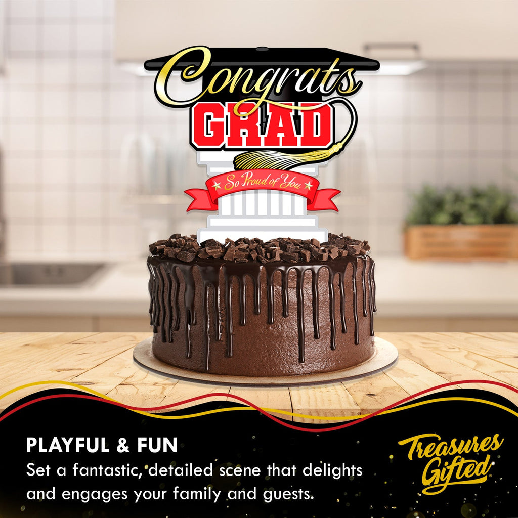 Red Graduation Cake Topper - Red Graduation Party Supplies