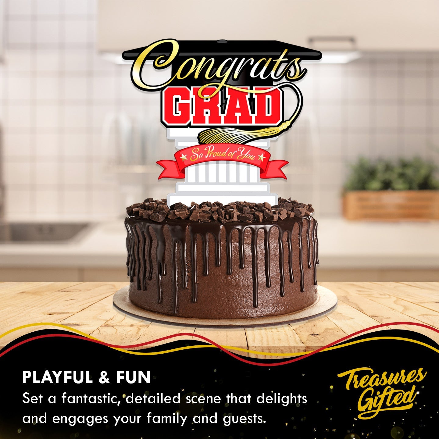 Red Graduation Cake Topper - Red Graduation Party Supplies