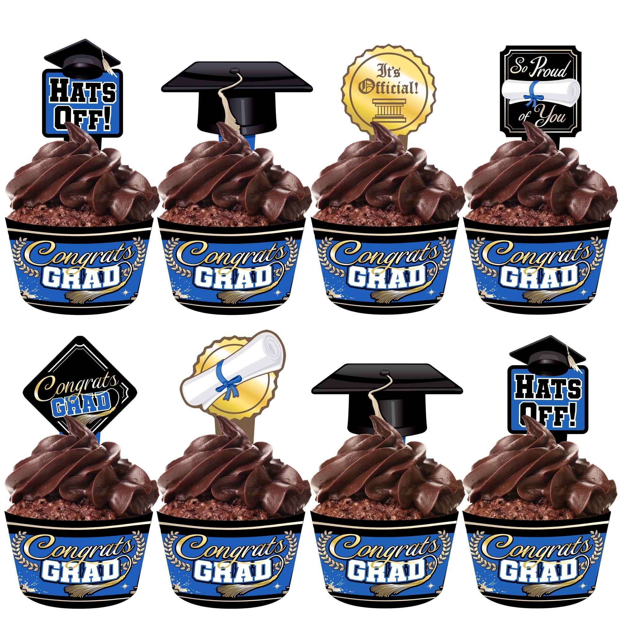 Blue Graduation Cupcake Toppers & Blue Graduation Cupcake Wrappers