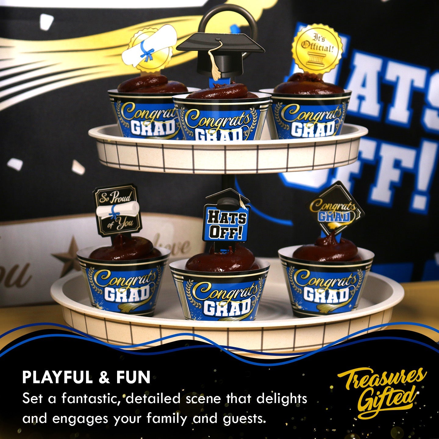 Blue Graduation Cupcake Toppers & Blue Graduation Cupcake Wrappers