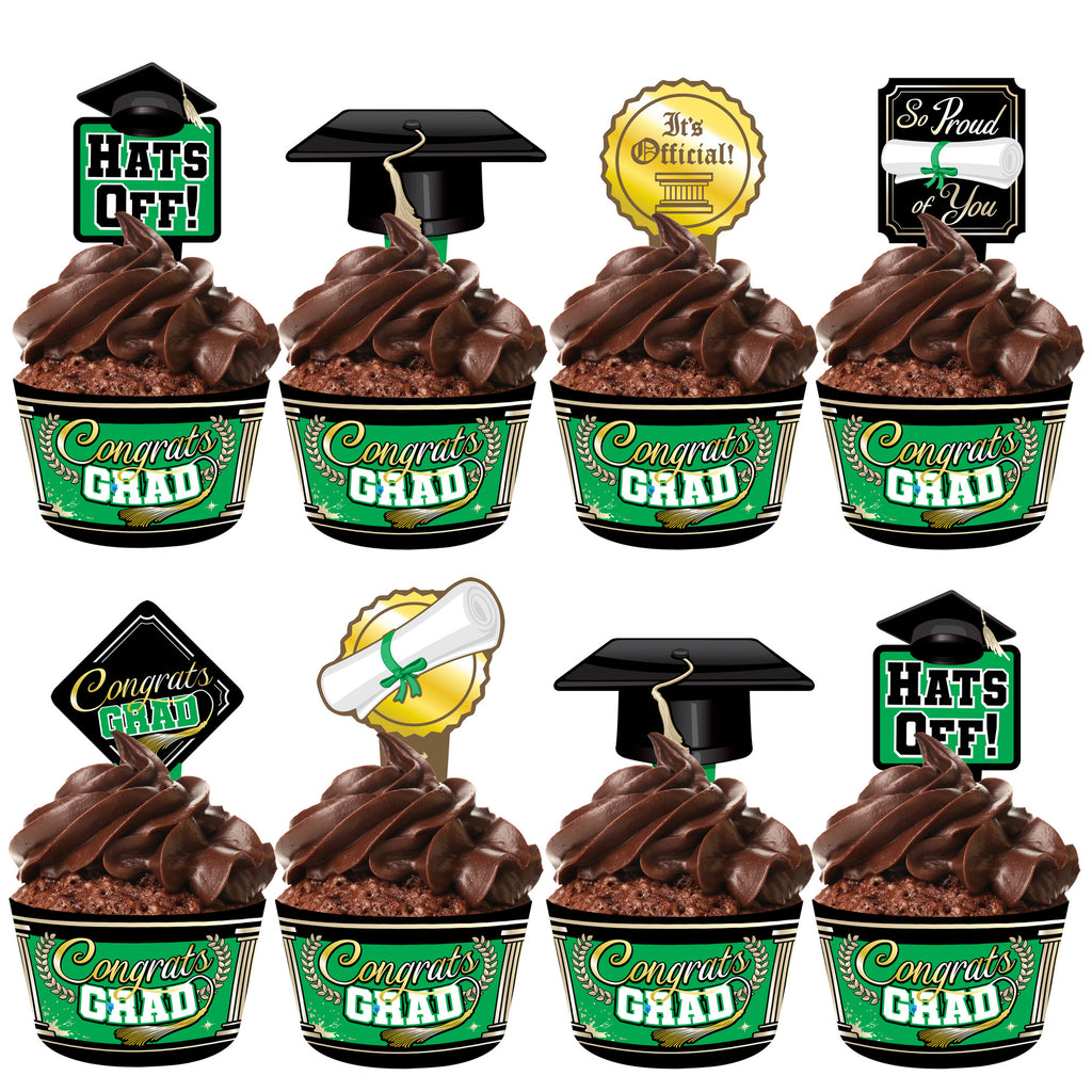 Green Graduation Cupcake Toppers & Green Graduation Cupcake Wrappers