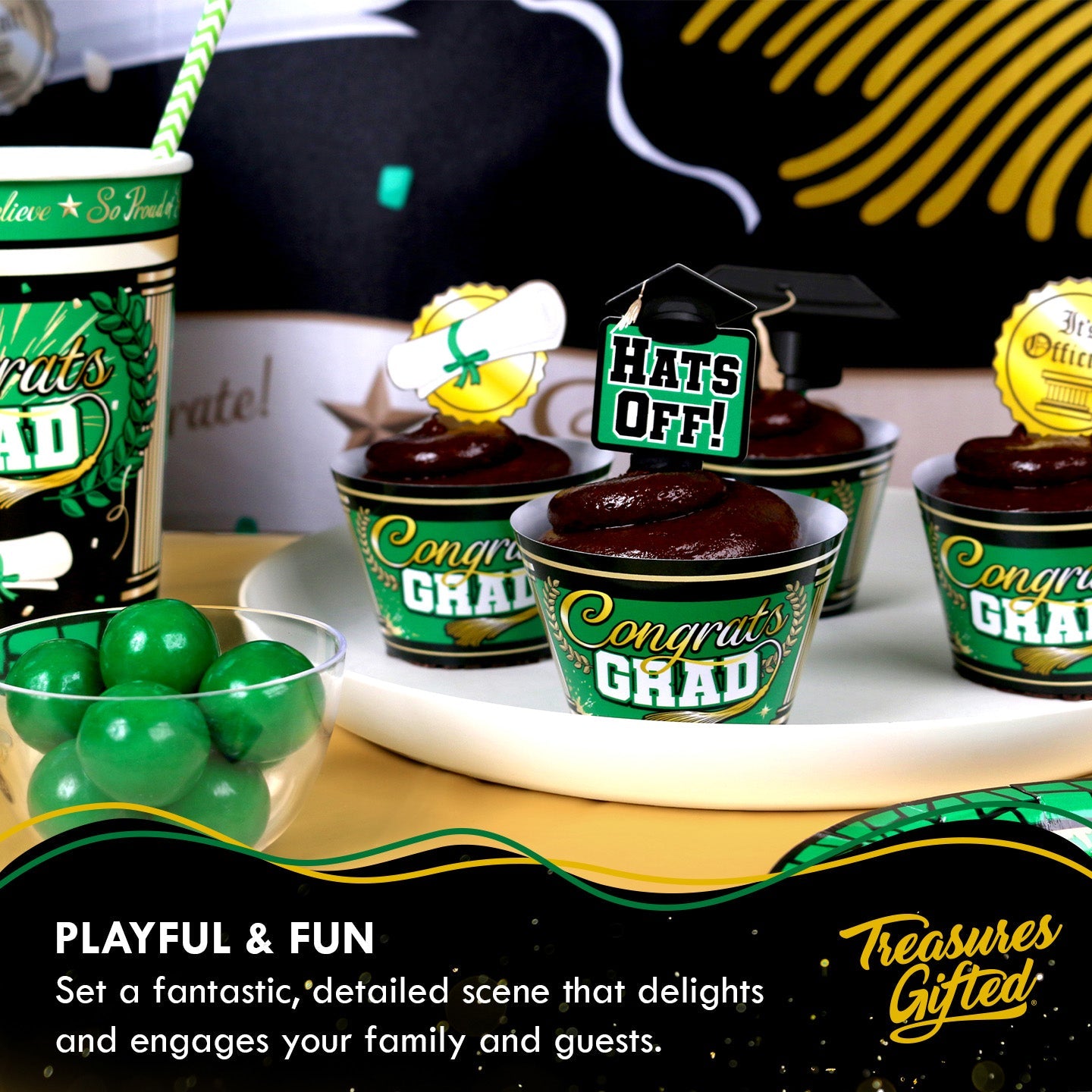 Green Graduation Cupcake Toppers & Green Graduation Cupcake Wrappers